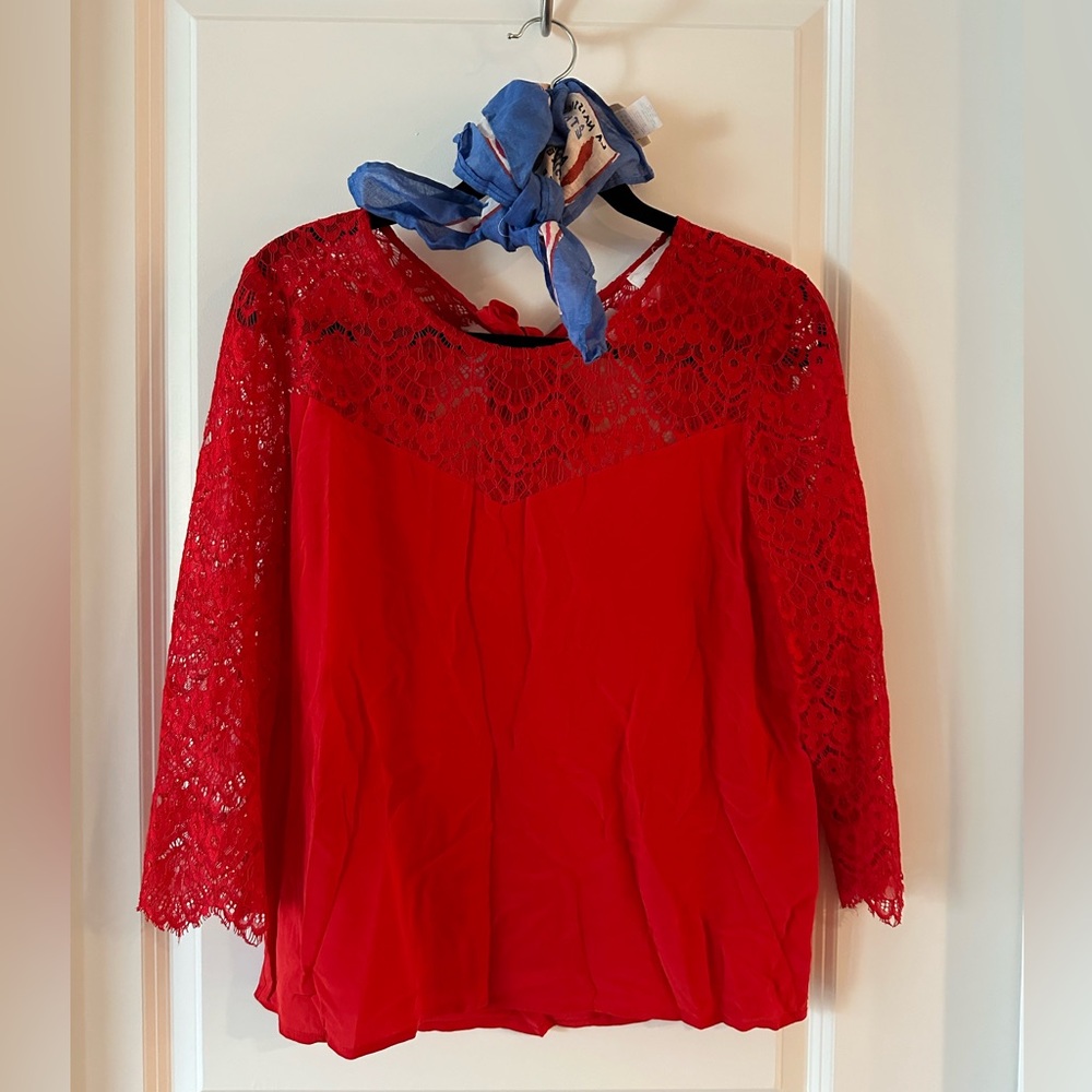 Sezane Adeline Rouge Blouse and Scarf Bundle Size 8/40
